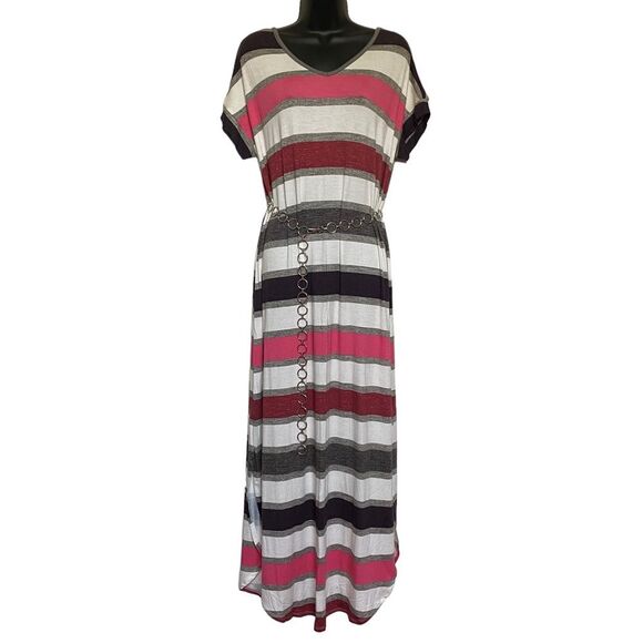 LuLaRoe Macy Striped Maxi Dress with Side Vents Sz M NWT - Picture 1 of 11